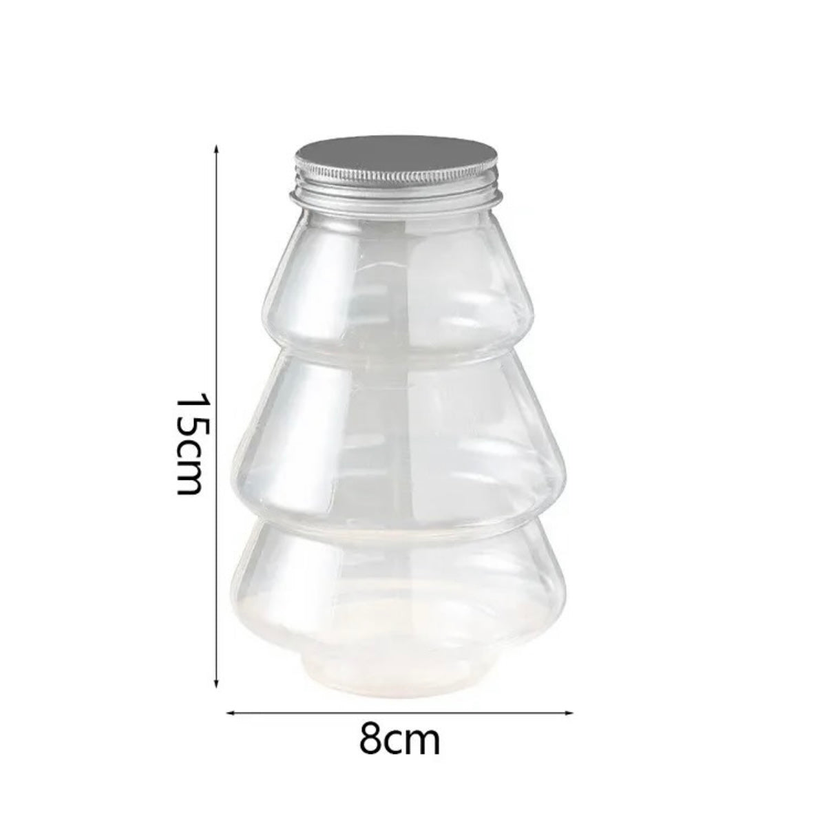 Christmas Tree Shaped Plastic Jar with Silver Lid #PB2383