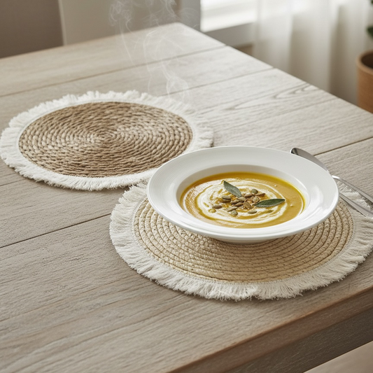 Round Jute Placemat with Cotton Fringe – 32 cm #JP3970