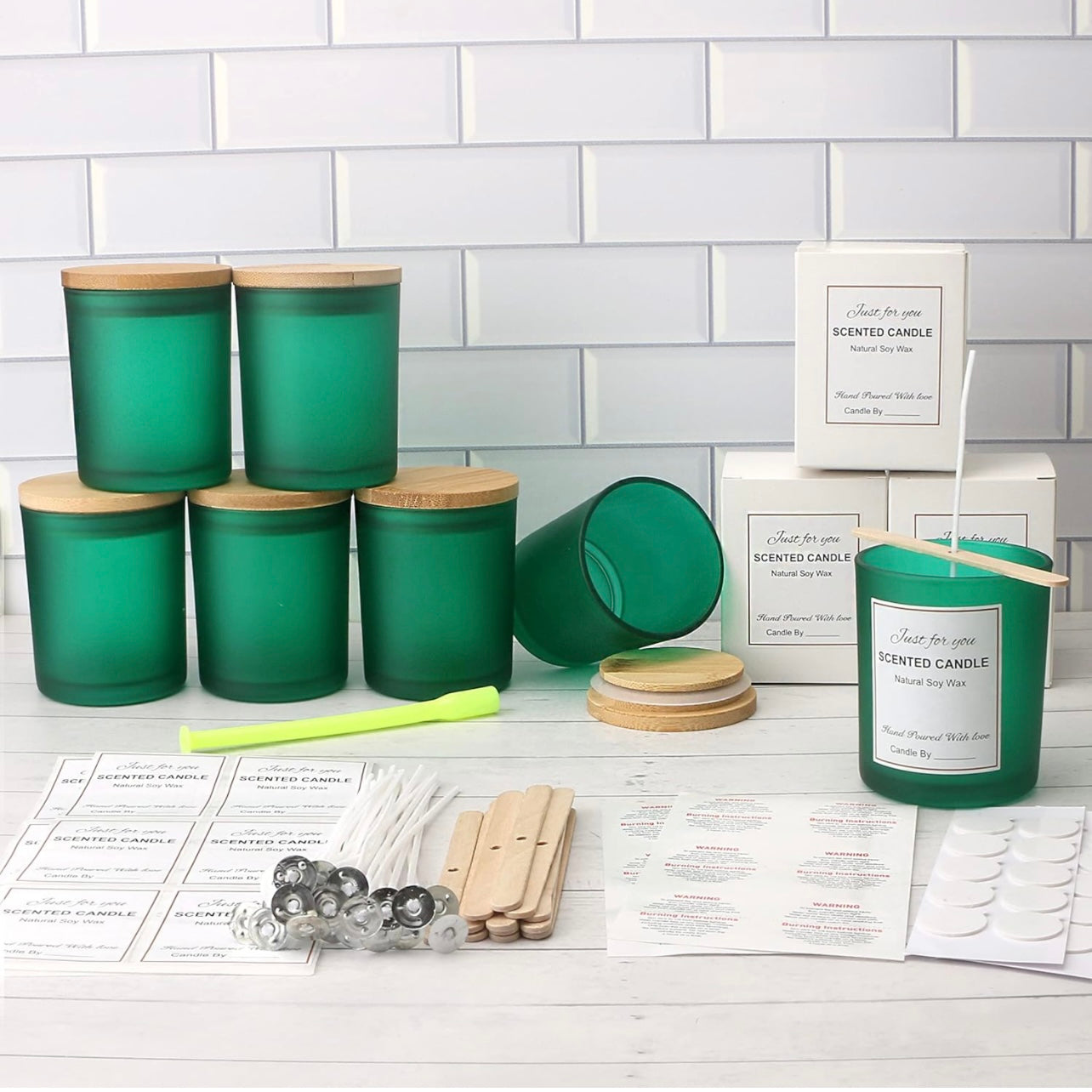 8oz Frosted Green Glass Jar With Lid #GJ1445