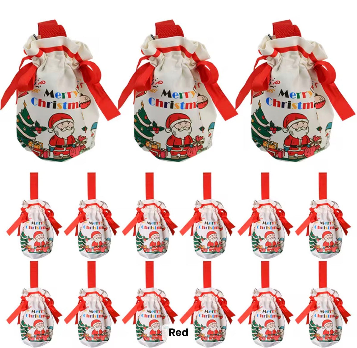 X1pc / Christmas Drawstring Gift Bag with Ribbon Handle – Festive Santa Design #JB2911