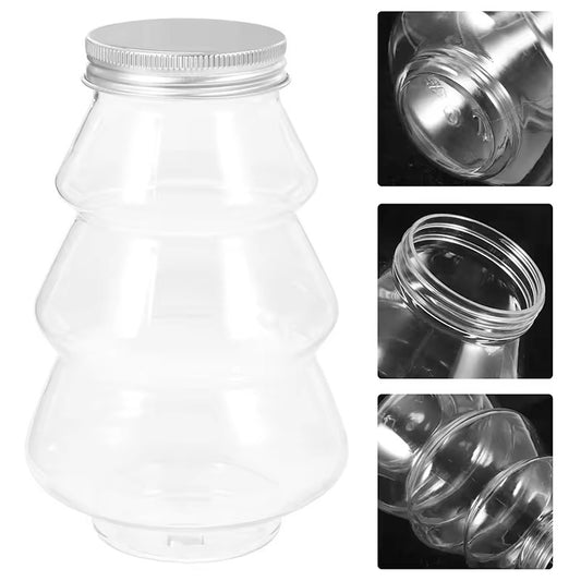 Christmas Tree Shaped Plastic Jar with Silver Lid #PB2383
