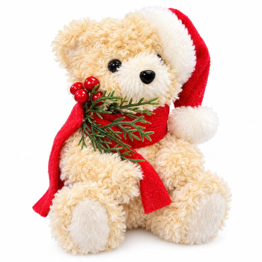 Christmas Teddy Bear with Santa Hat and Red Scarf #CB4453