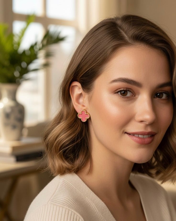 Blush Pink Clover Stud Earrings #SE3854
