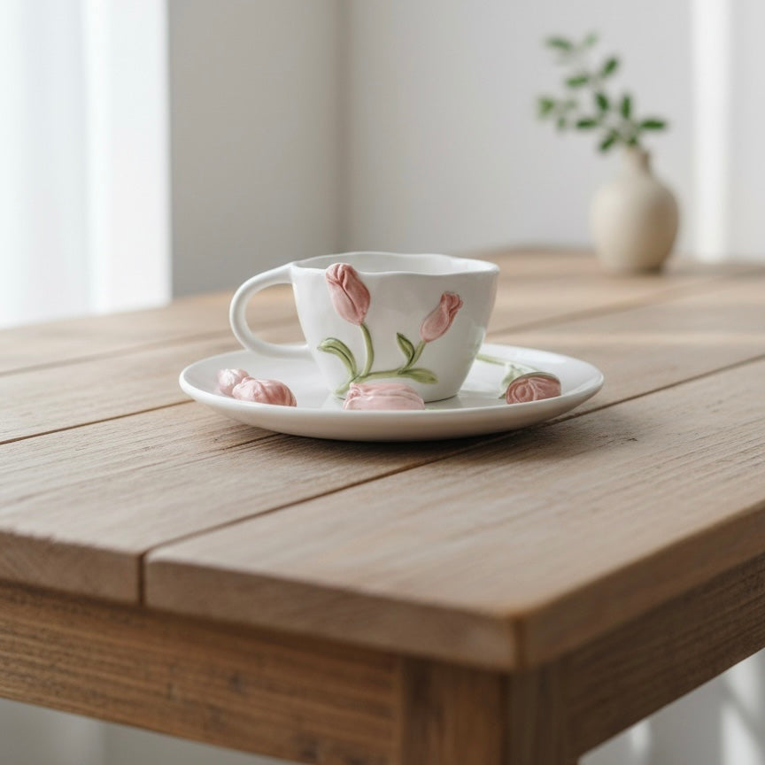 Floral Ceramic Tea Cup & Saucer Set #CC3961