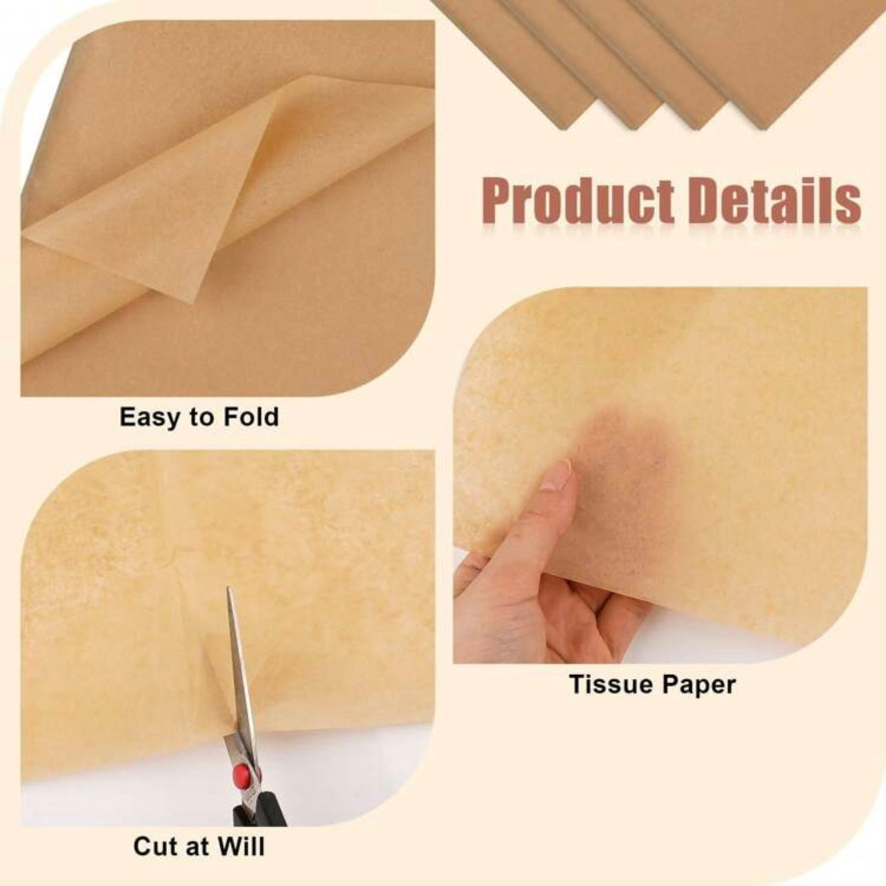 100 Sheets Khaki Tissue Paper 35 X 50 Cm #WP1438