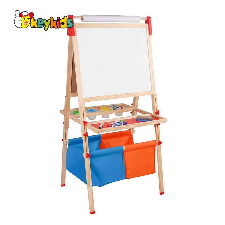 Adjustable Double-Sided Kids Easel with Paper Roll & Storage Bins #DE4002