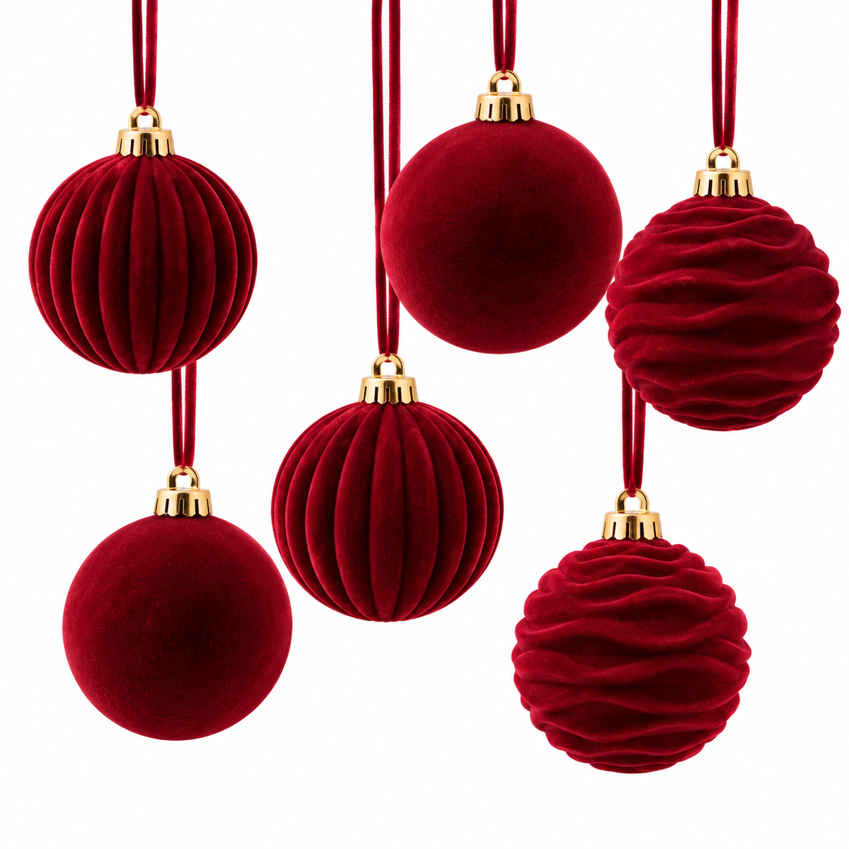 Red Velvet Christmas Ornaments – 8cm, Set of 6 #VB4373