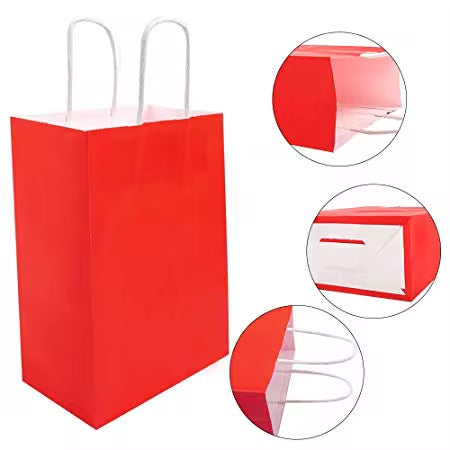 X12pcs - Red Paper Bags With Handle #CB2475