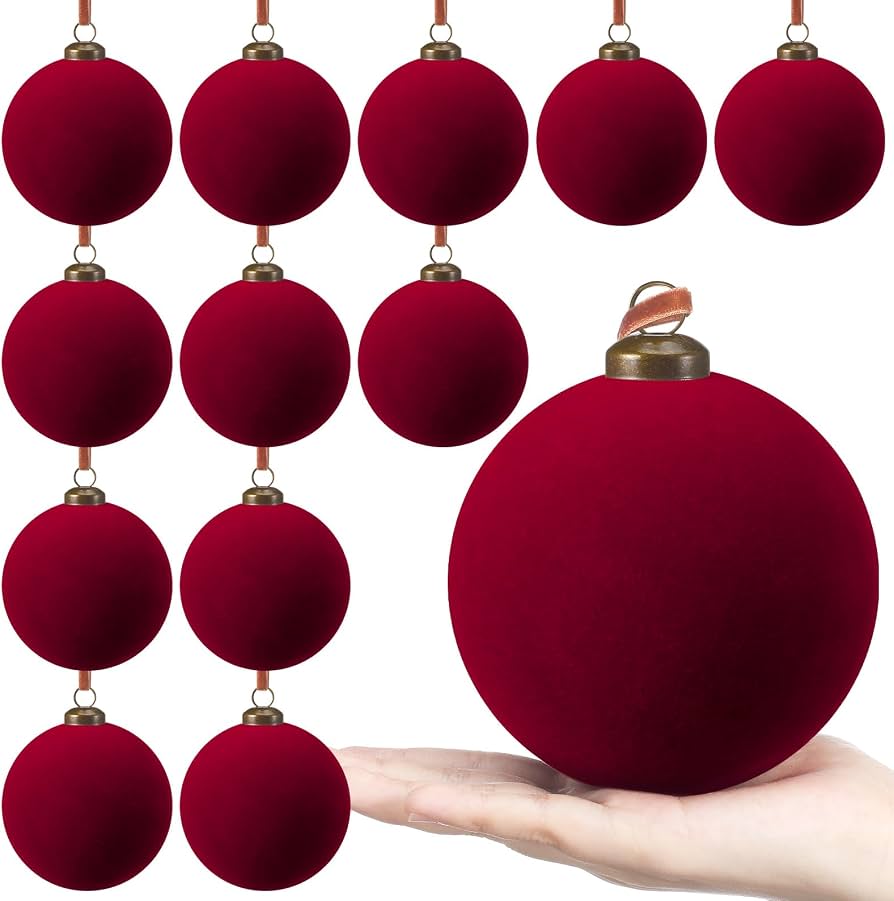 Burgundy Velvet Christmas Baubles – 6cm, Set of 12 #VB4374