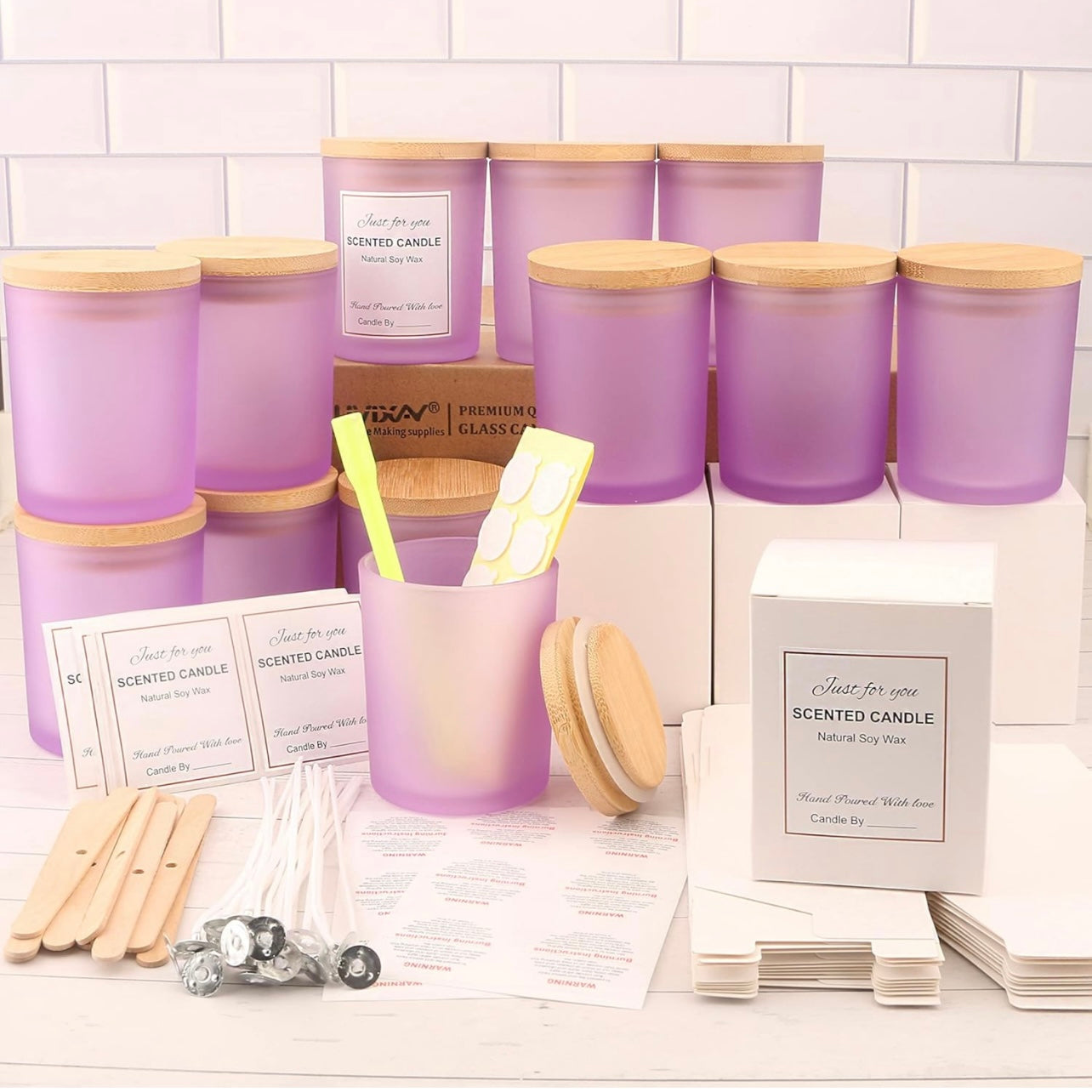 8oz Frosted Purple Glass Jar With Lid #GJ1443