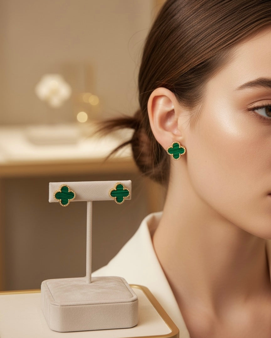 Emerald Clover Stud Earrings #SE3852