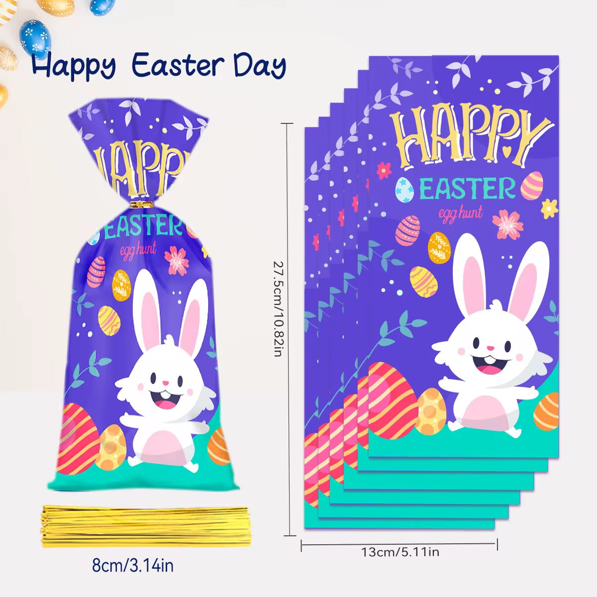 X50pcs/pack - Easter Rabbit Packaging Bag Happy Easter Day OPP Bag #OB1939