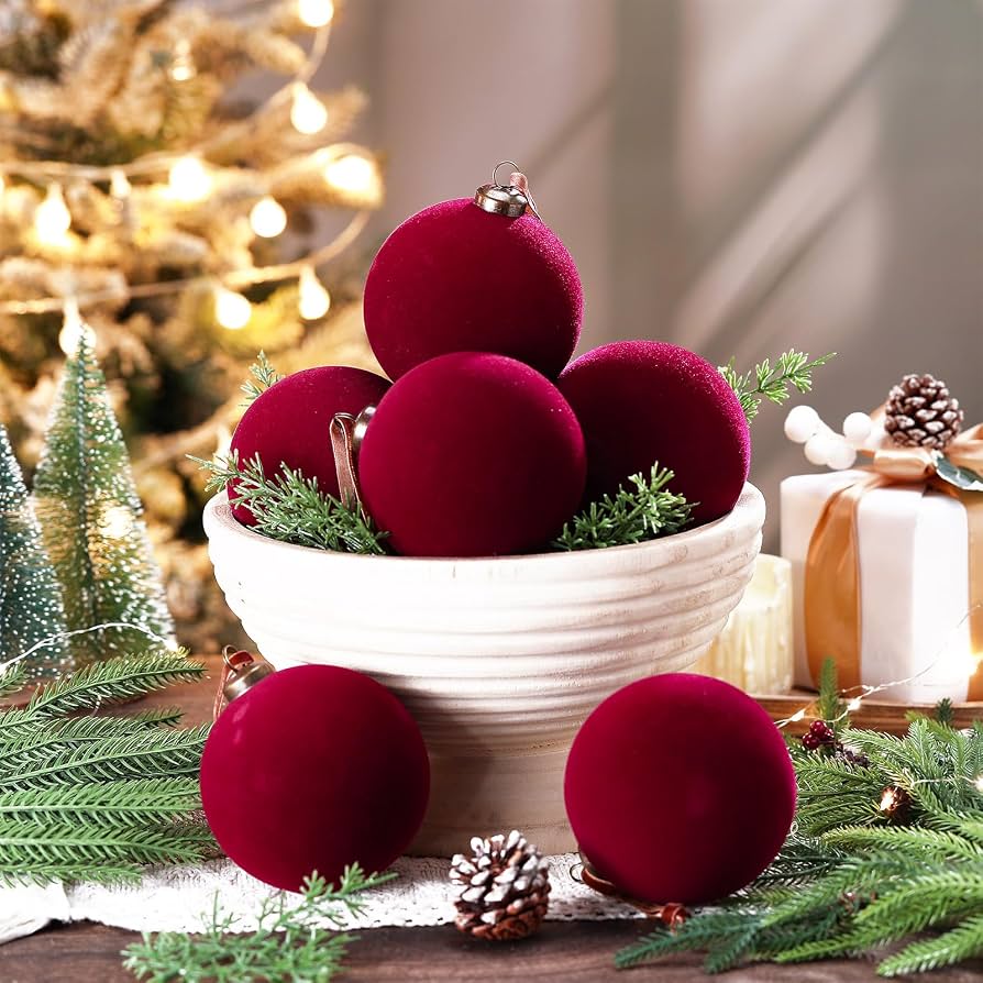 Burgundy Velvet Christmas Baubles – 6cm, Set of 12 #VB4374