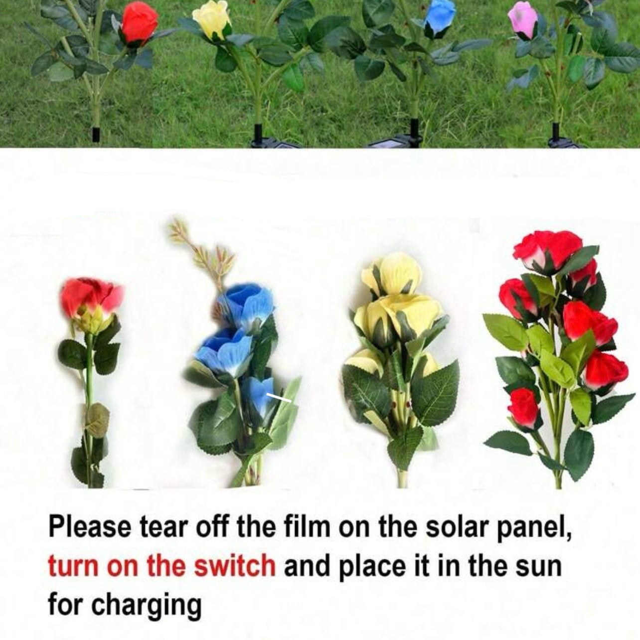 Solar Garden Lights - Flowers Roses Lights Outdoor Garden Decorative,Waterproof Rose Lights(5 Flower Buds-1pc) #SF1447