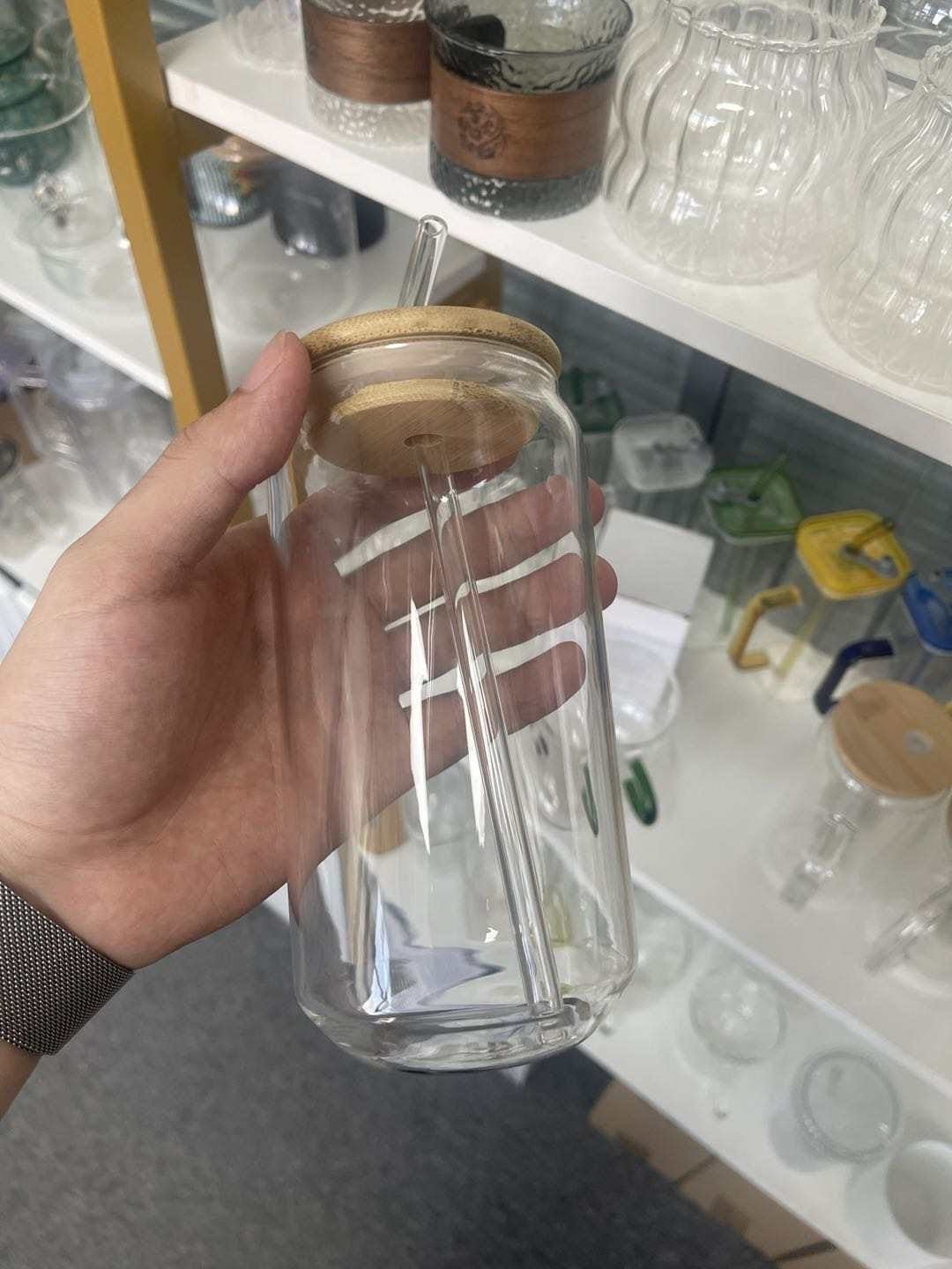 Glass Cup With Bamboo Lid and Glass Straw 480ML #GC2011