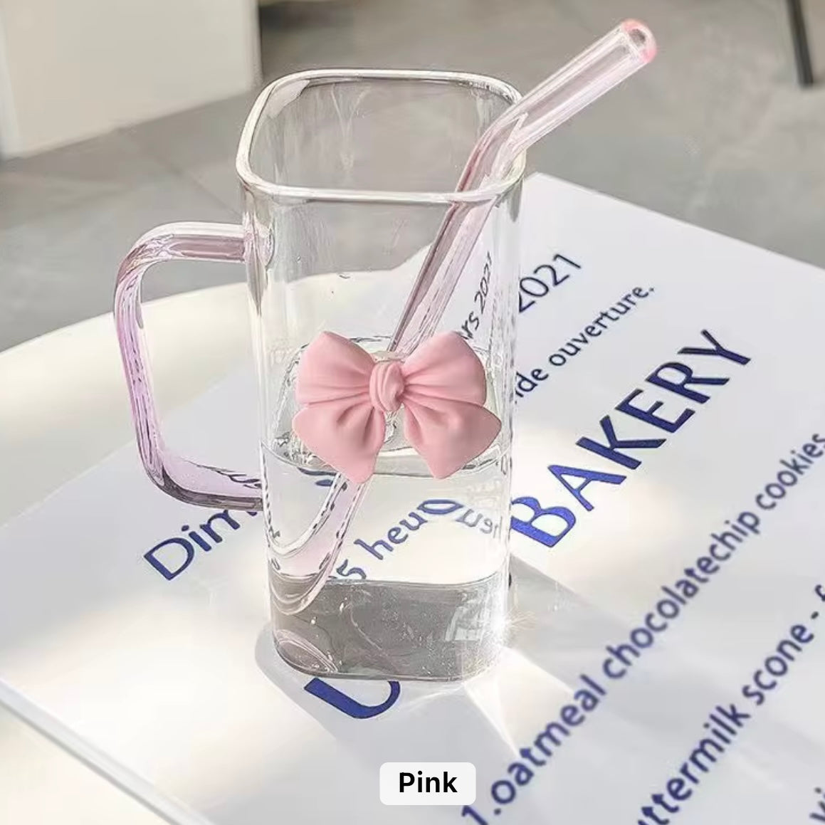 Glass Cup With Glass Lid and Straw With Handle #GC2020