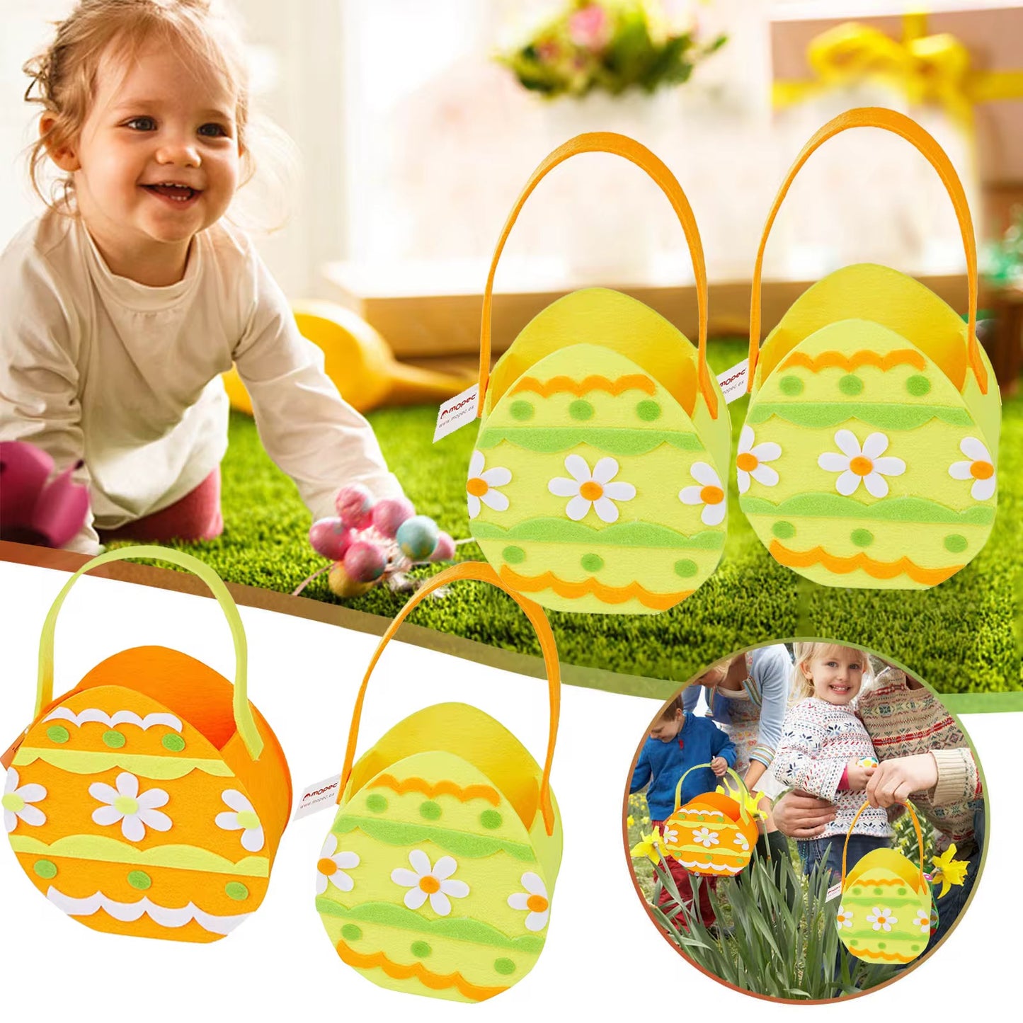 Candy Basket with Handle Felt Easter Egg Hunt Bags #CB1890