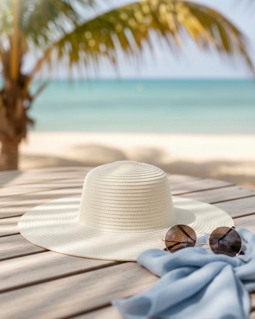 Wide Brim Summer Beach Hat – White Sun Protection Hat #SB3826
