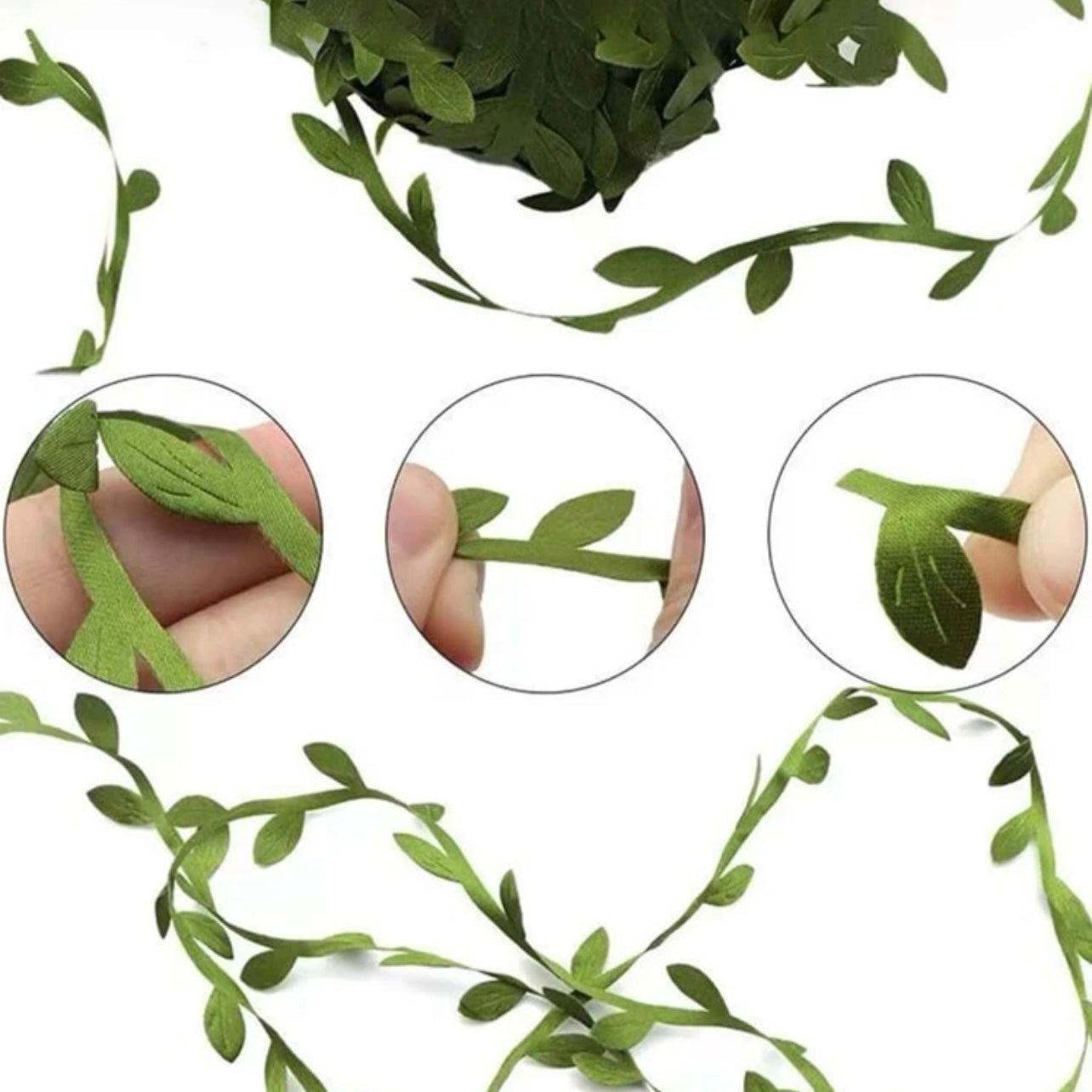 10m Green Leaves Ribbon #LR1061