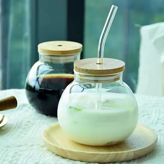 550ml Glass Container With straw #GJ2037