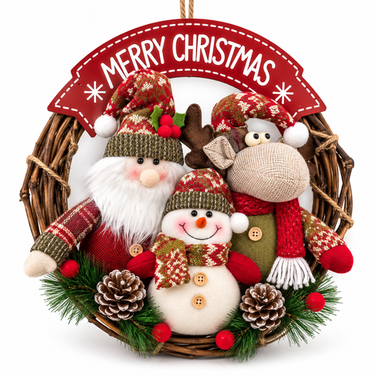 Christmas Wreath with Santa, Reindeer & Snowman #CD4391