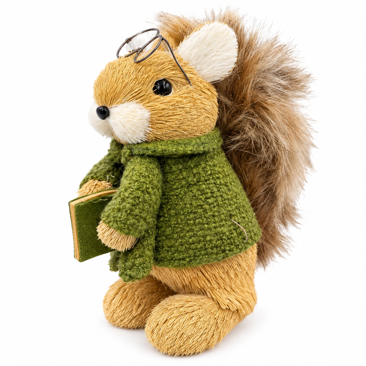Christmas Squirrel Decoration with Green Knitted Coat & Book #CB4448