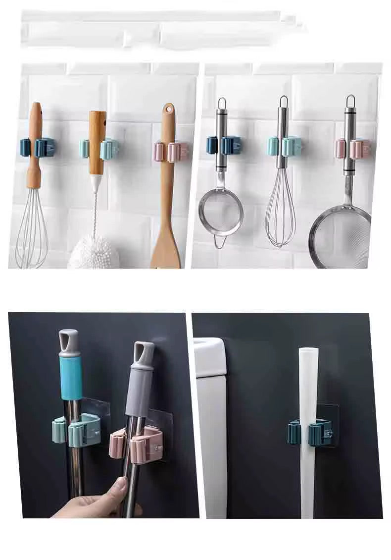 X4pcs Gray Wall-Mounted Mop & Broom Holder #GS3937