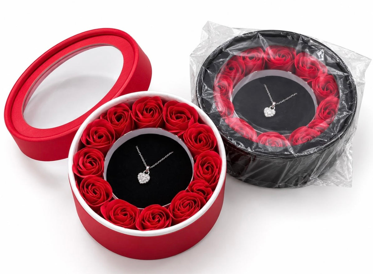 Round Rose Gift Box with Jewelry Display #JW4497