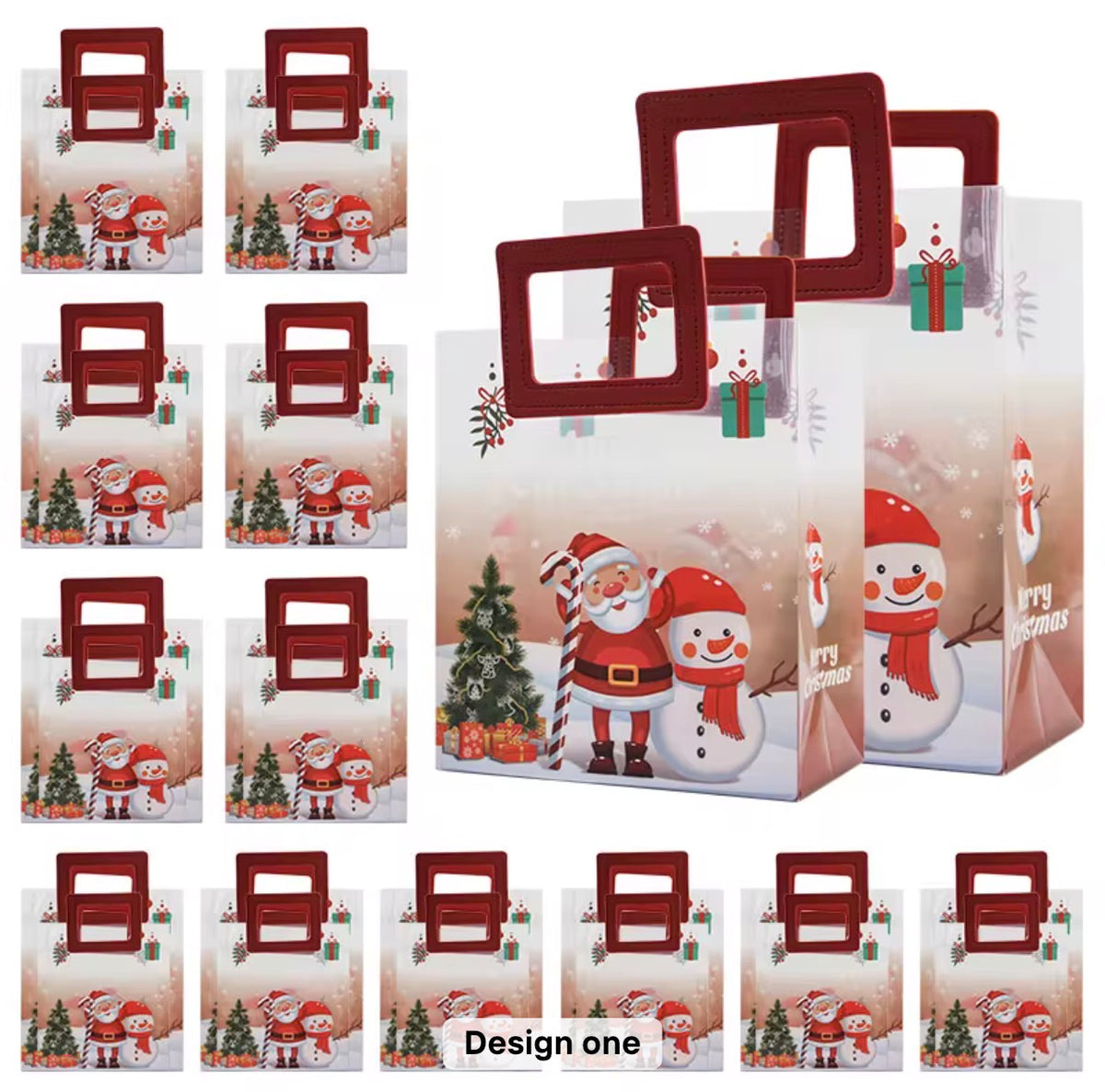 Christmas Frosted Gift Bag with Square Handle – Santa & Snowman Design #GB2236