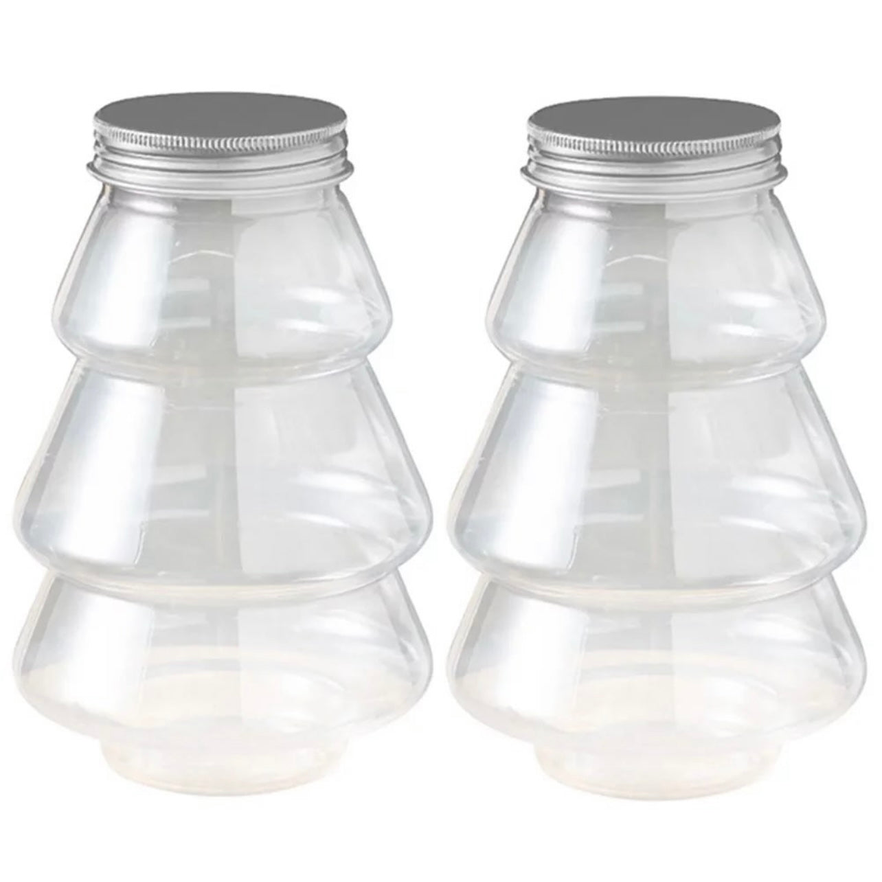 Christmas Tree Shaped Plastic Jar with Silver Lid #PB2383