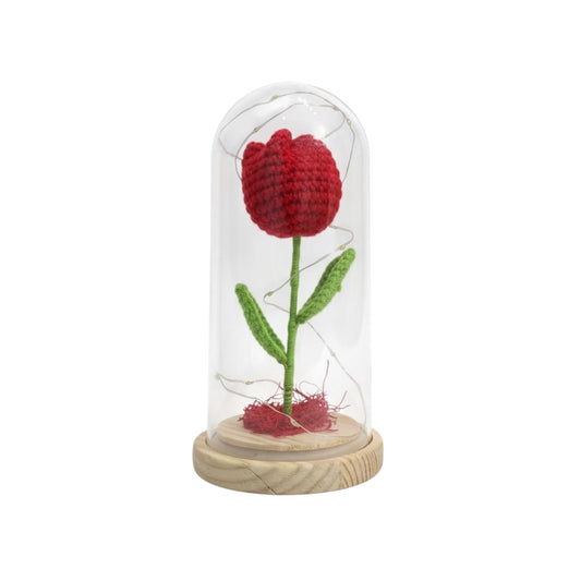 Handmade Knitted Rose in Glass Dome #TW2570