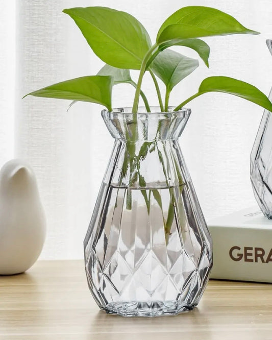 Elegant Diamond Design Flower Desk Decorative Glass Vase 15x7cm, Transparent #GV2803