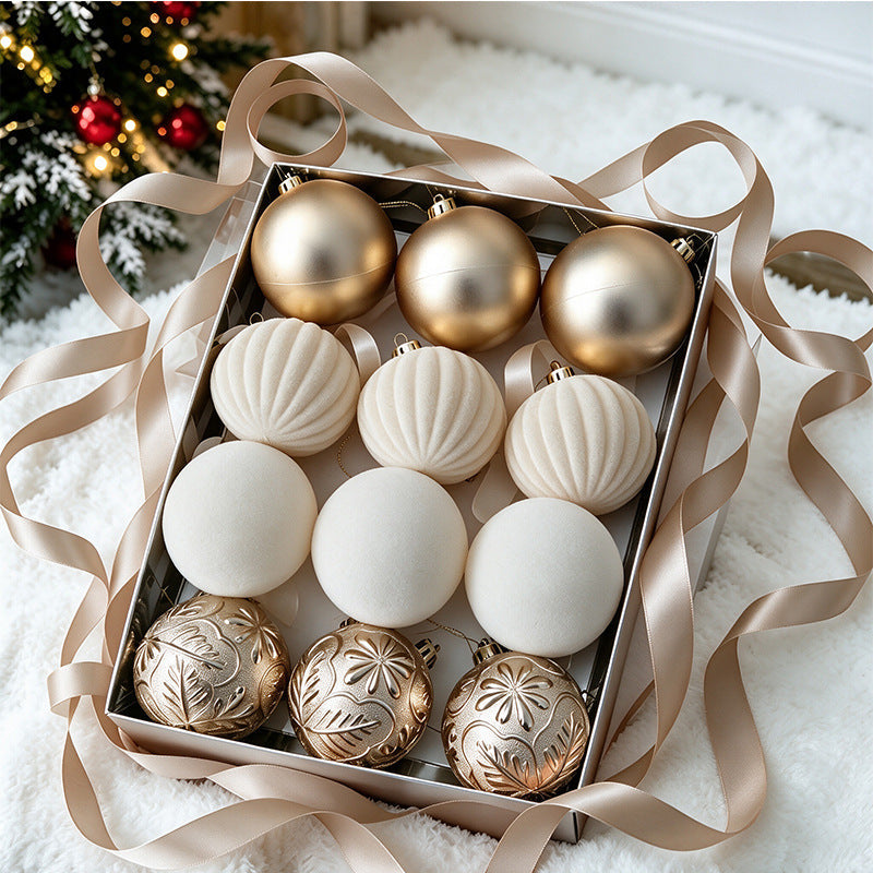 Elegant Champagne Christmas Baubles Set – 12 Pieces, 6cm #CD4510