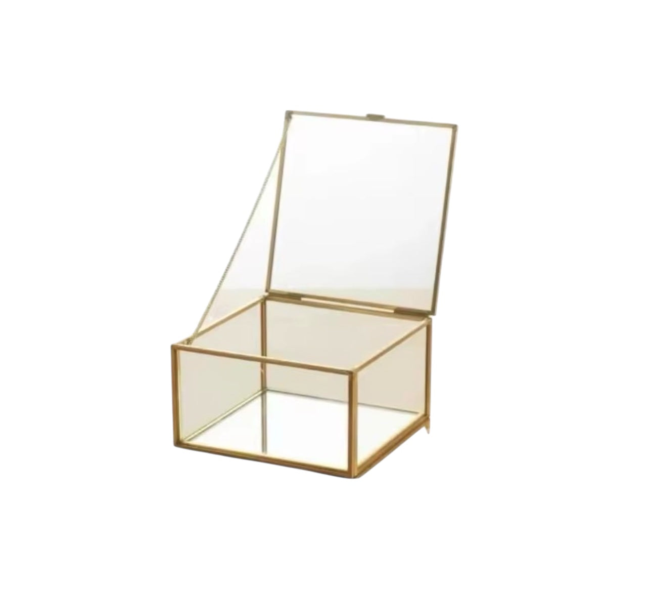 Square Glass Jewelry Box – Gold Frame (6x6x4cm) #JB2961
