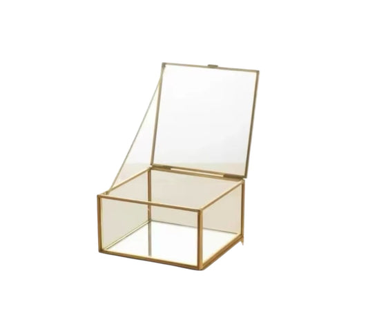 Square Glass Jewelry Box – Gold Frame (6x6x4cm) #JB2961