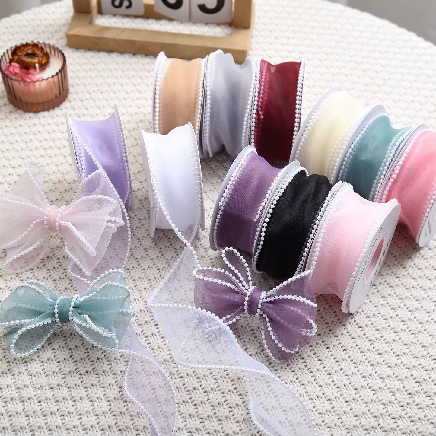 4cm x 4.5m - Pearl-Edge Decorative Ribbon #DR4068