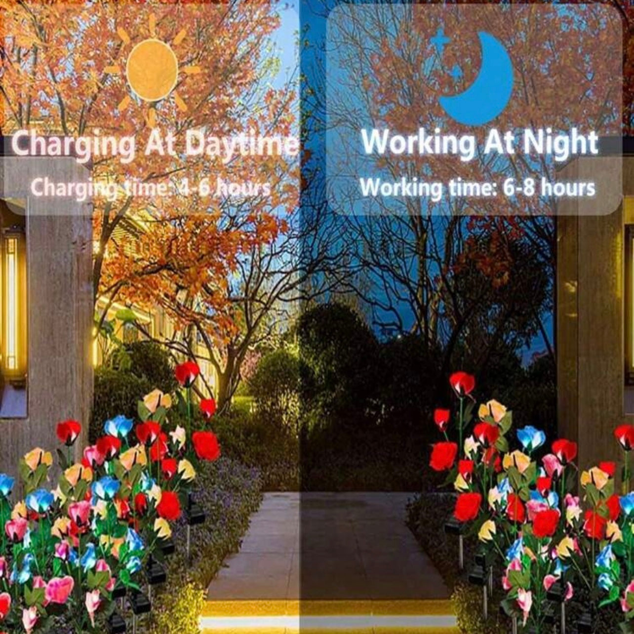 Solar Garden Lights - Flowers Roses Lights Outdoor Garden Decorative,Waterproof Rose Lights(5 Flower Buds-1pc) #SF1447