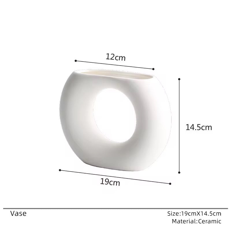 Modern Donut Ceramic Vase – Minimalist Hollow Center Design #CV3228
