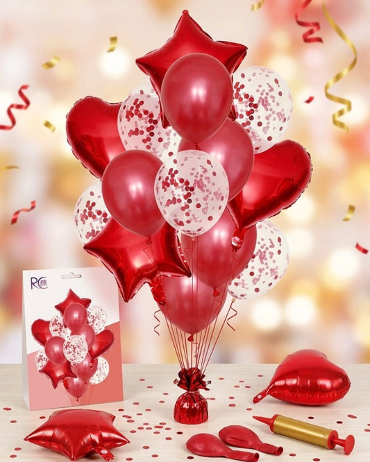 Red Love Balloon Party Kit – Foil Heart & Star Collection #BS3217