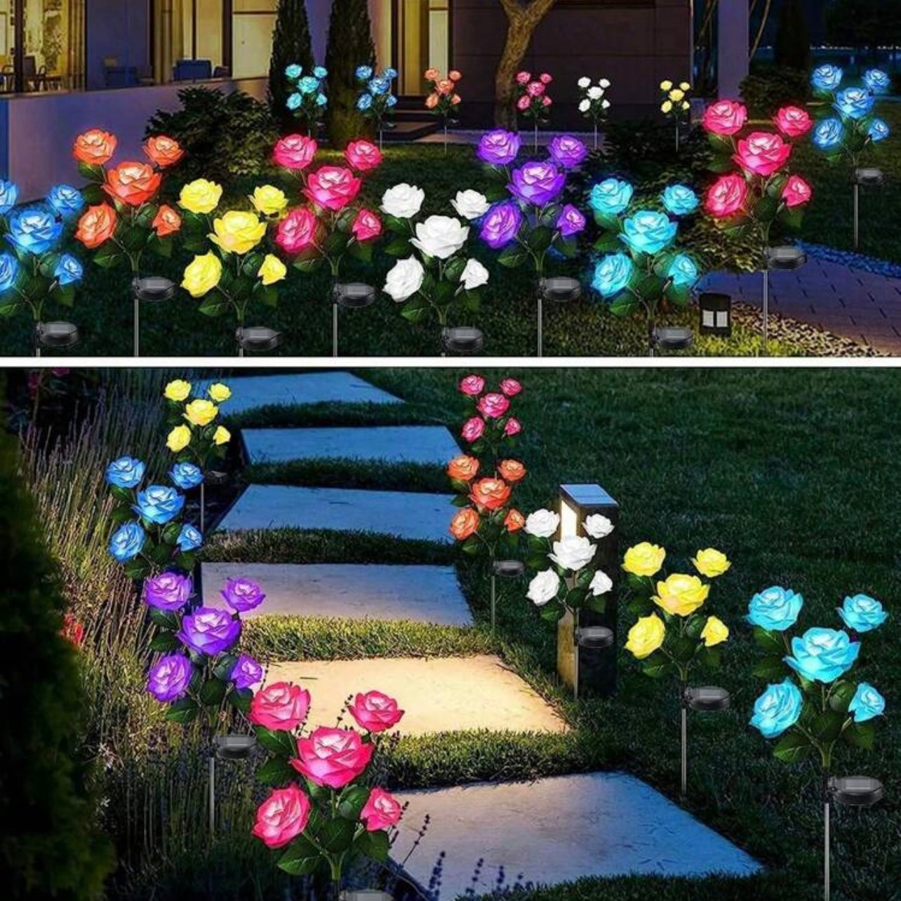 Solar Garden Lights - Flowers Roses Lights Outdoor Garden Decorative,Waterproof Rose Lights(5 Flower Buds-1pc) #SF1447