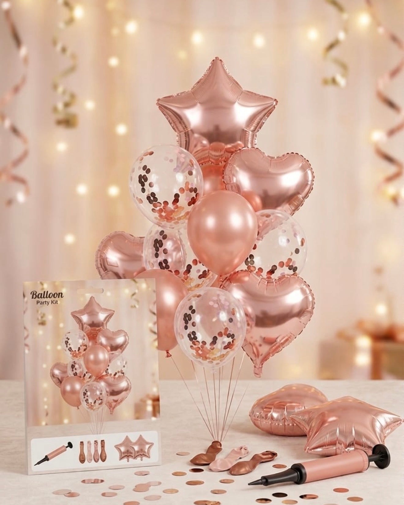 Rose Gold Balloon Party Kit – Luxury Foil & Confetti Set #BS3216