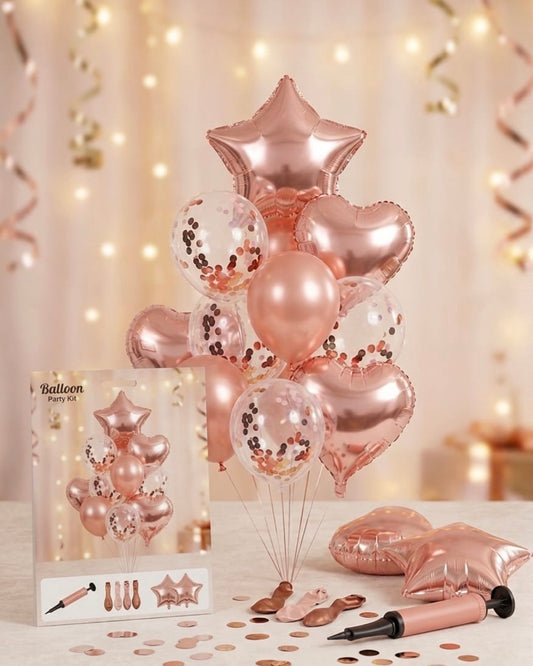 Rose Gold Balloon Party Kit – Luxury Foil & Confetti Set #BS3216