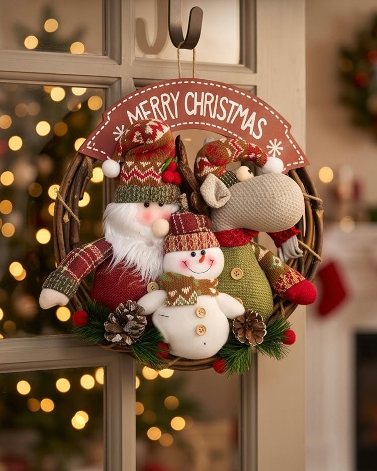 Christmas Wreath with Santa, Reindeer & Snowman #CD4391