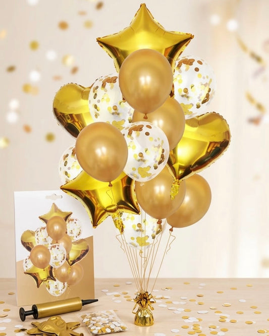 Luxury Gold Balloon Party Kit – Star & Heart Foil Collection #BS3218