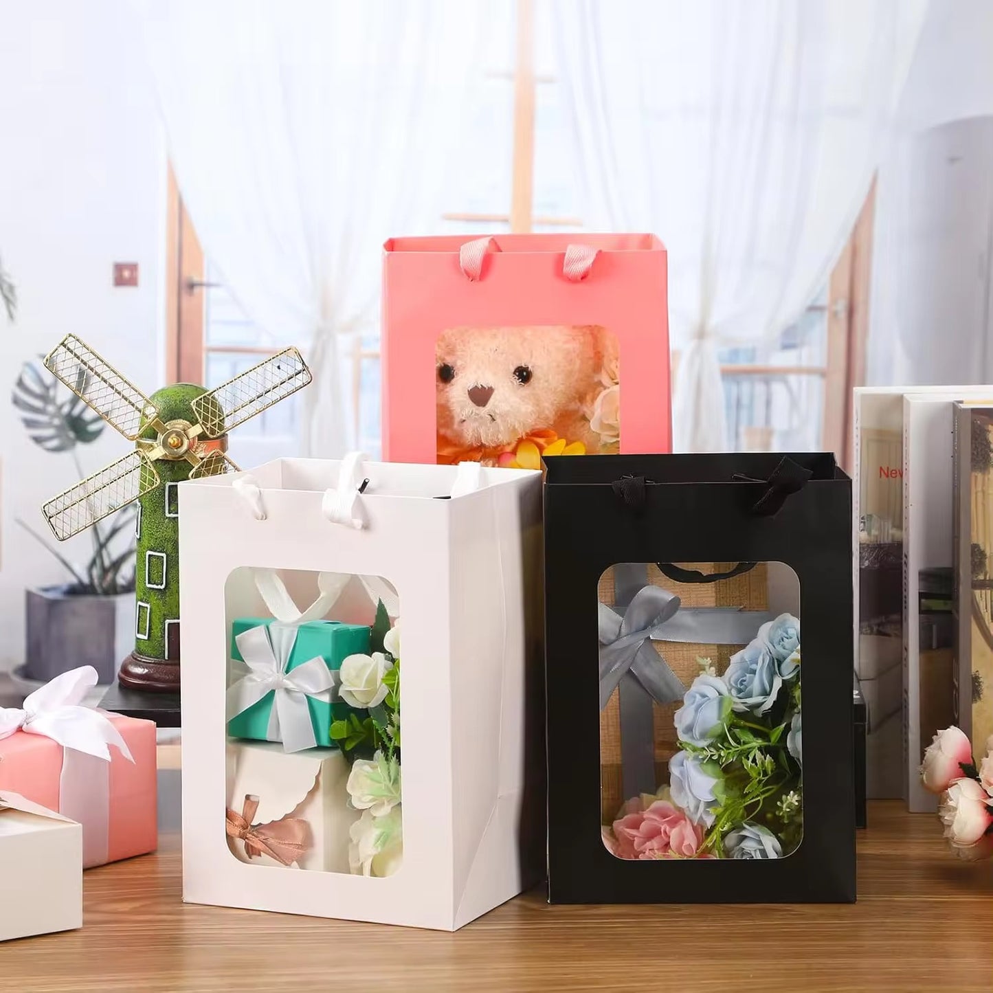 X12pcs - Carton Gift Bags With Window #GB2846