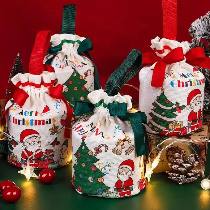 X1pc / Christmas Drawstring Gift Bag with Ribbon Handle – Festive Santa Design #JB2911