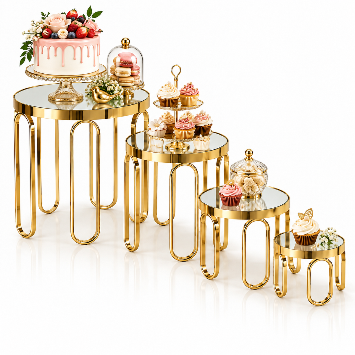 Set of 4 Mirrored Pedestal Display Stands #DS4224