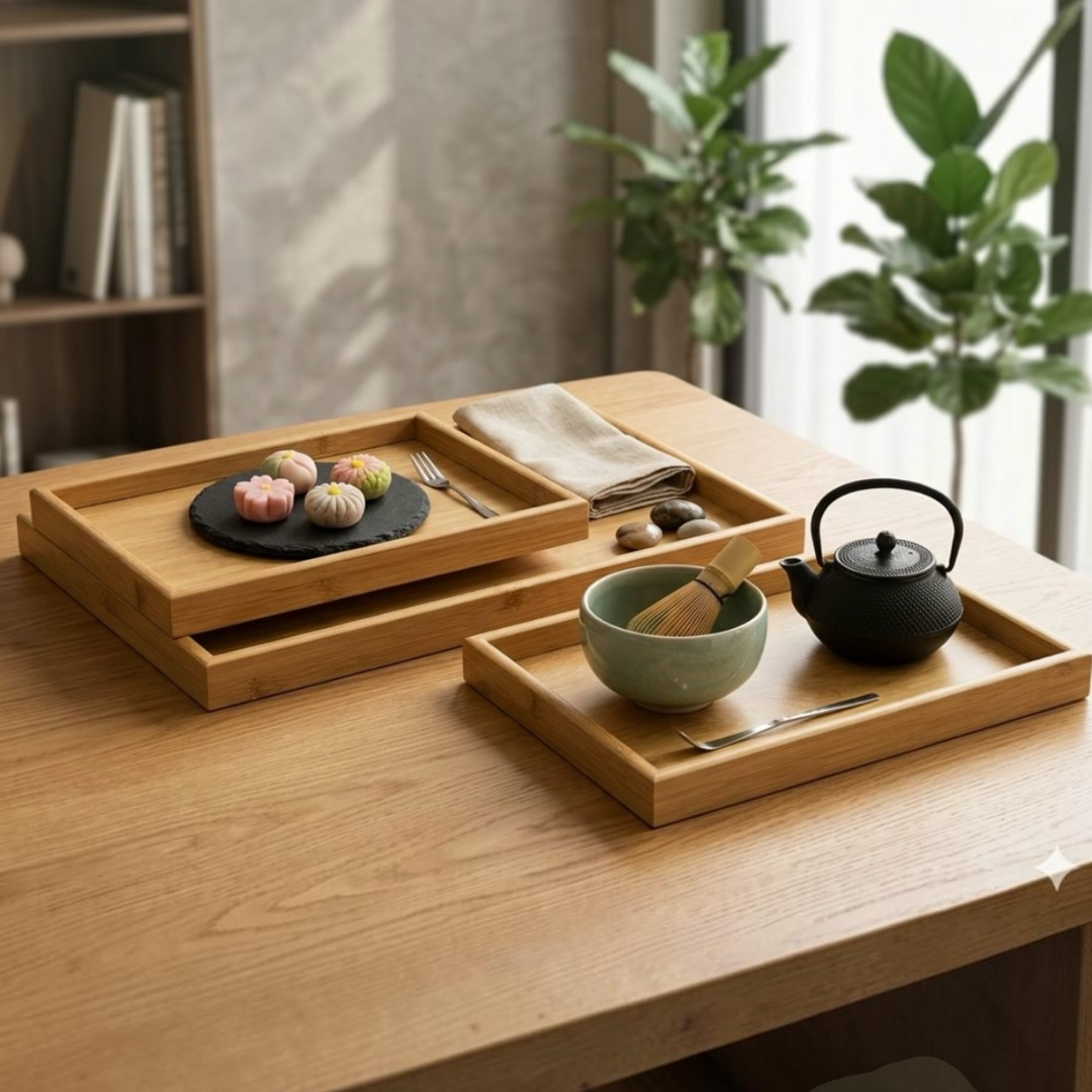 Natural Bamboo Rectangular Tray Set (3 Pieces) #HB3940