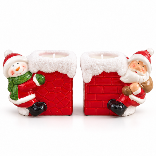 Christmas Santa & Snowman Chimney Candle Holders #CD4511