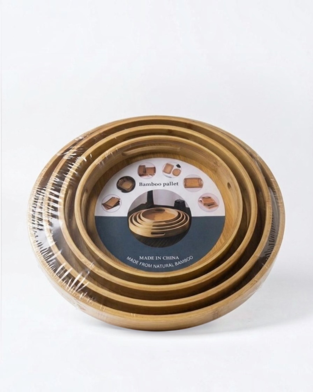 Natural Bamboo Round Tray Set (4 Pieces) #HB3942